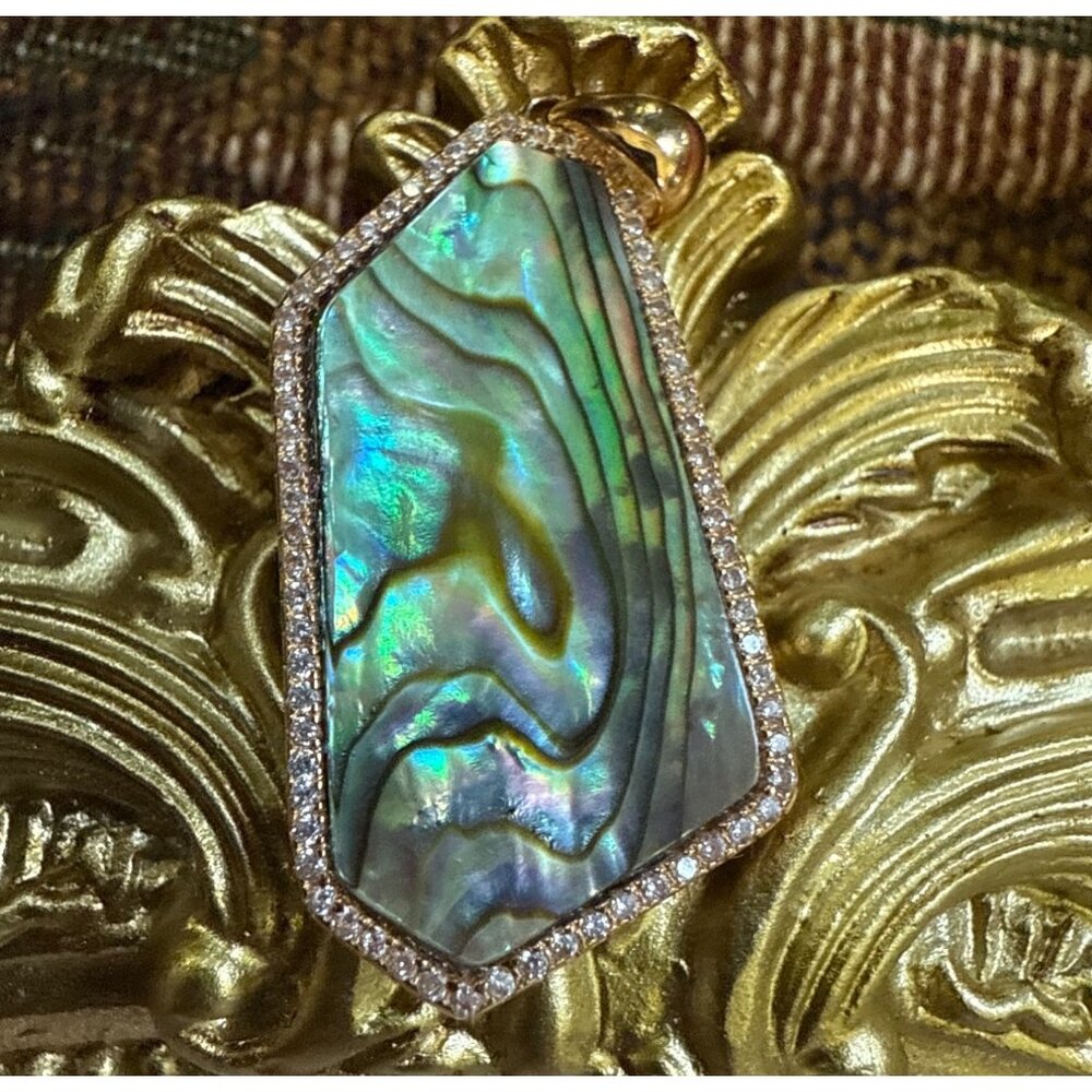 Abalone Shell Pendant With Rhinestone Border